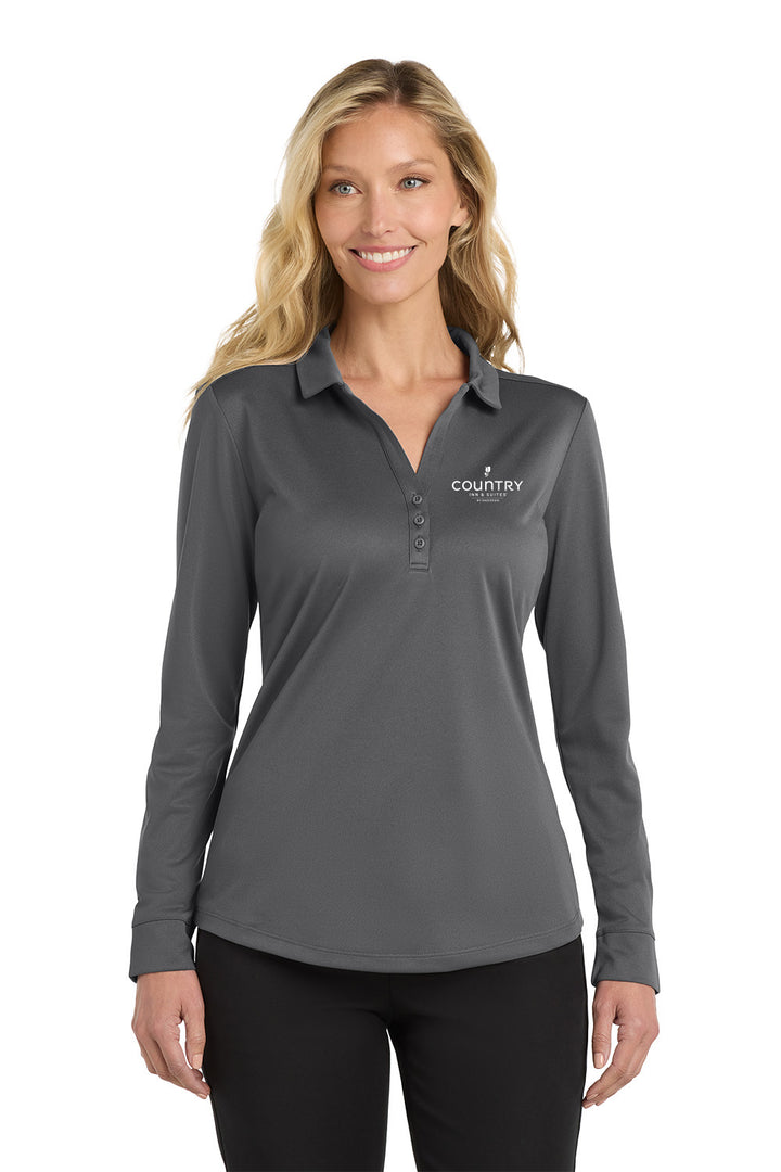 Women's Silk Touch Performance Polo-Long Sleeve (Logo) - Country Inn & Suites