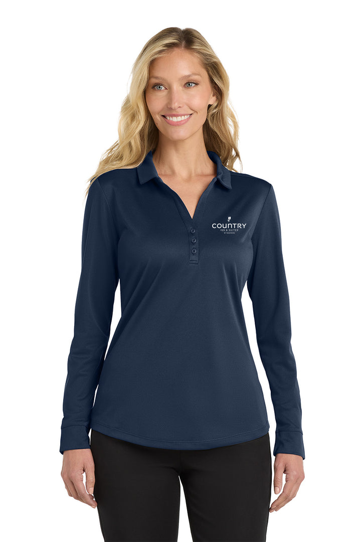 Women's Silk Touch Performance Polo-Long Sleeve (Logo) - Country Inn & Suites