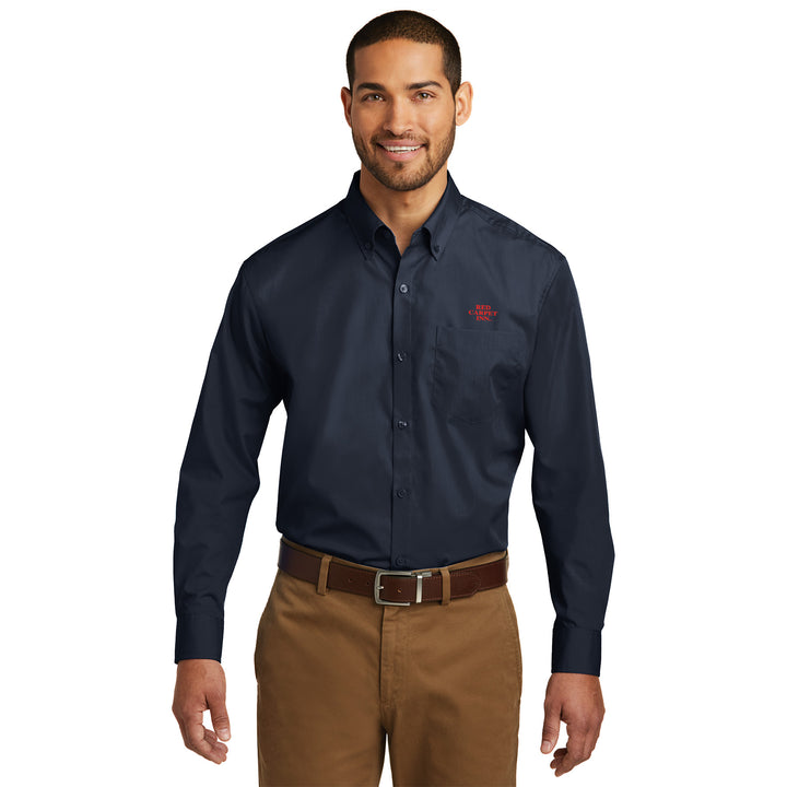 Men's Long Sleeve Carefree Poplin Shirt - Red Carpet Inn