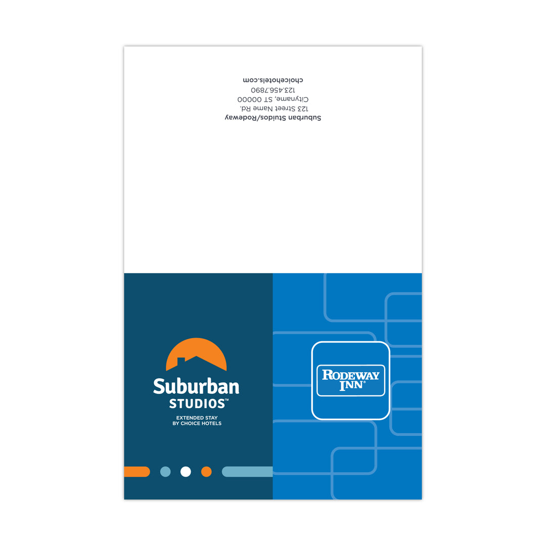Dual-Brand Personalized Note Card - Suburban Studios & Rodeway Inn