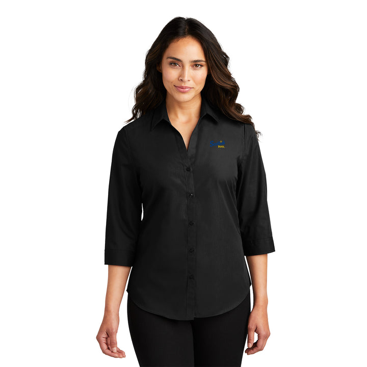 Women's ¾-Sleeve Carefree Poplin Shirt - Scottish Inns