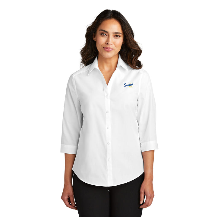 Women's ¾-Sleeve Carefree Poplin Shirt - Scottish Inns