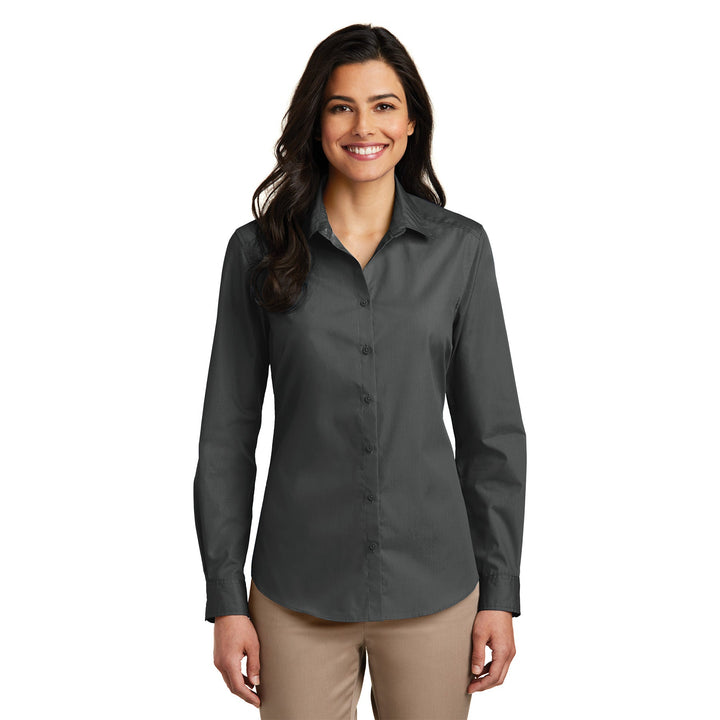 Women's Long Sleeve Carefree Poplin Shirt (No Logo) - Country Inn & Suites