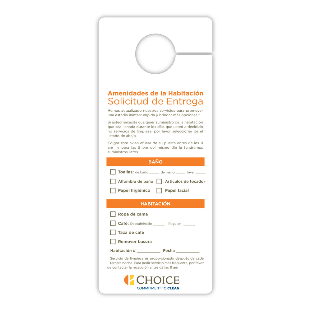 "Housekeeping On Demand" Door Hanger - Bilingual - Sable Hotel Supply