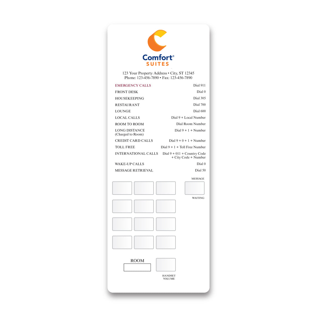Phone Plates - Comfort Suites - Sable Hotel Supply