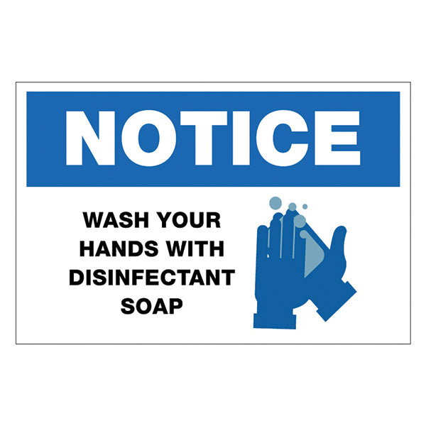Wash Hands with Soap (White) - Sign - Sable Hotel Supply