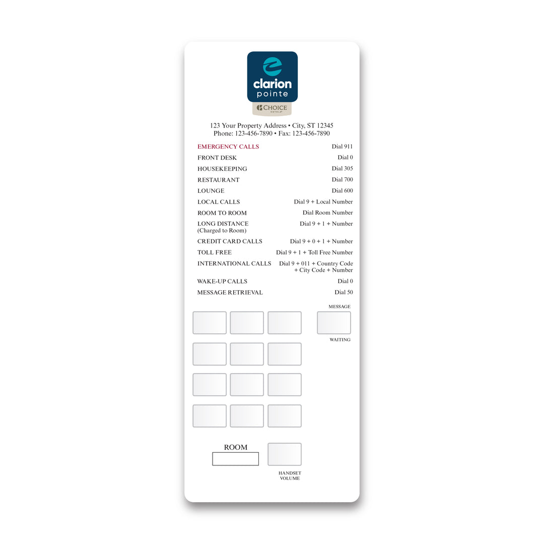 Phone Plates - Clarion Pointe - Sable Hotel Supply