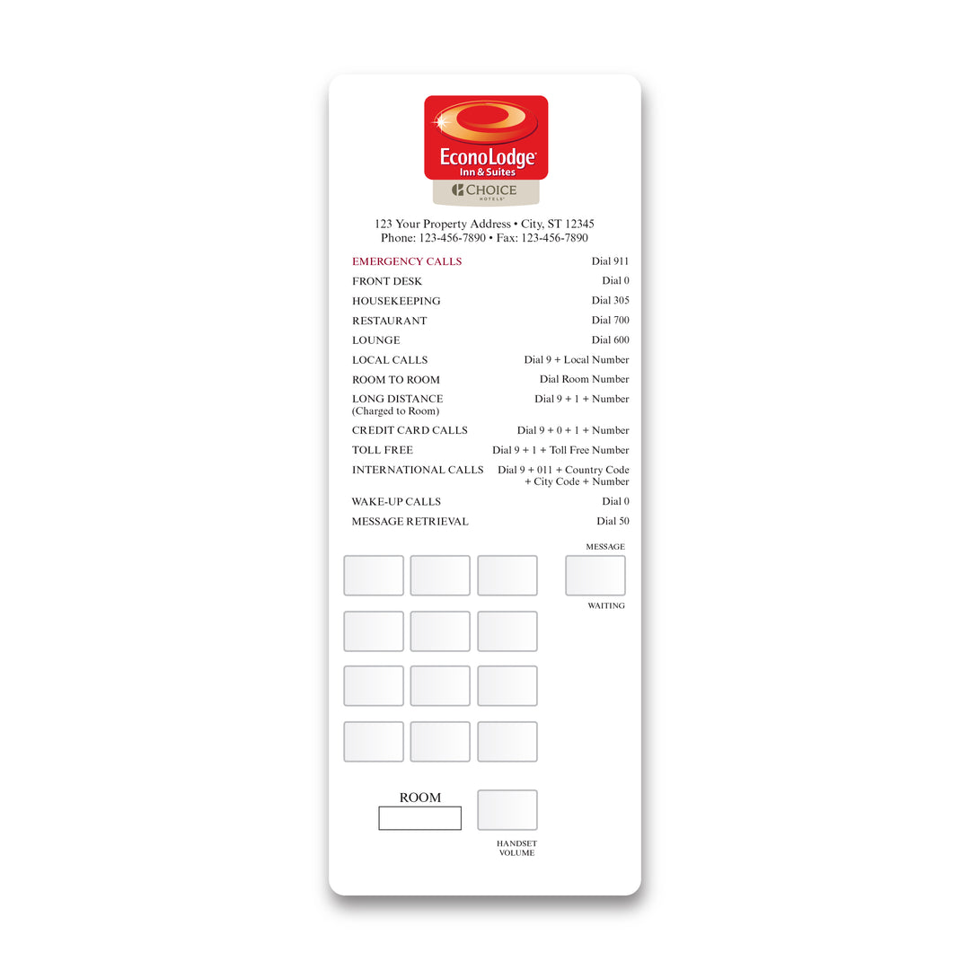 Phone Plates - Econolodge Inn & Suites - Sable Hotel Supply