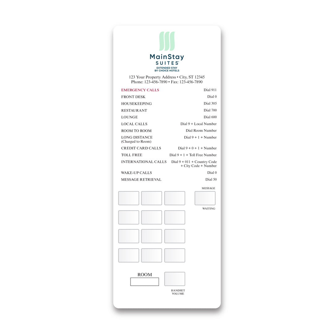Phone Plates - MainStay Suites - Sable Hotel Supply