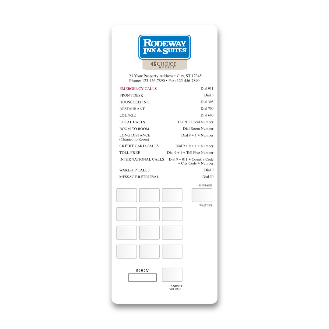 Phone Plates - Rodeway Inn & Suites - Sable Hotel Supply