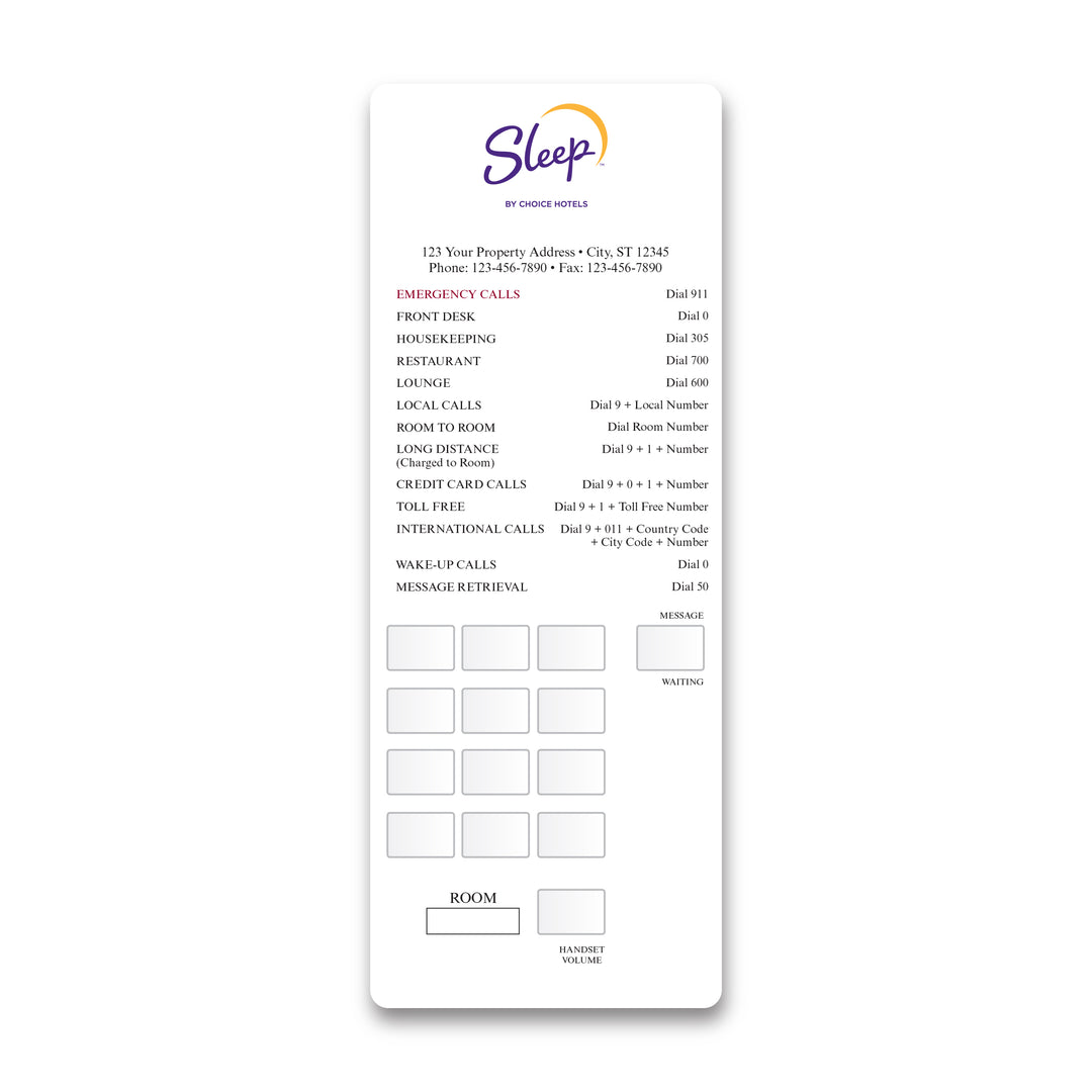 Phone Plates - Sleep Inn - Sable Hotel Supply