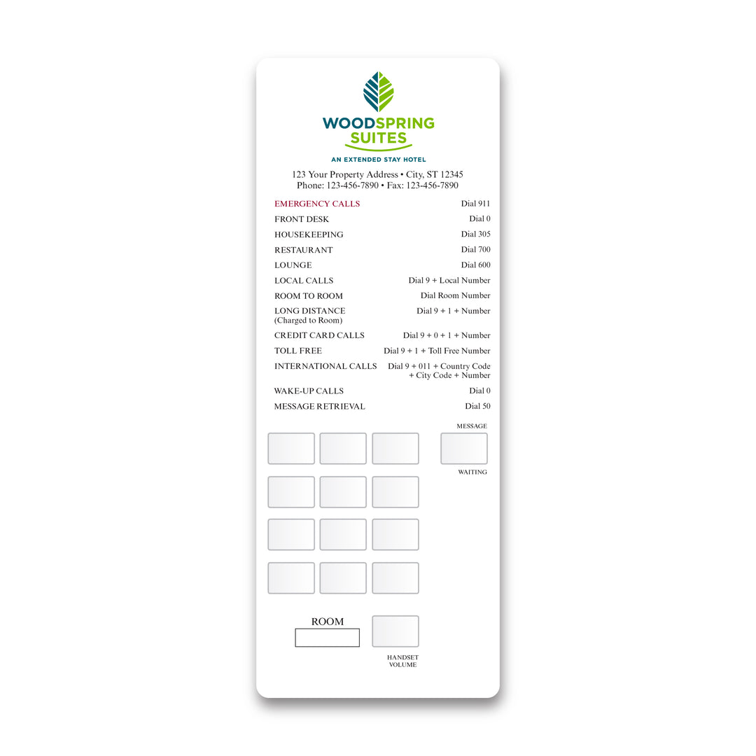 Phone Plates - Woodspring Suites - Sable Hotel Supply