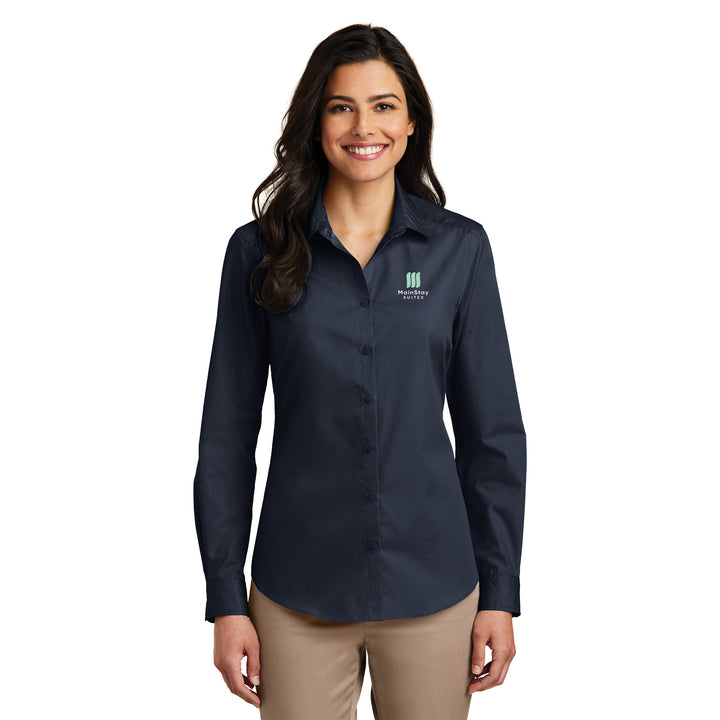 Women's Long Sleeve Carefree Poplin Shirt - MainStay Suites