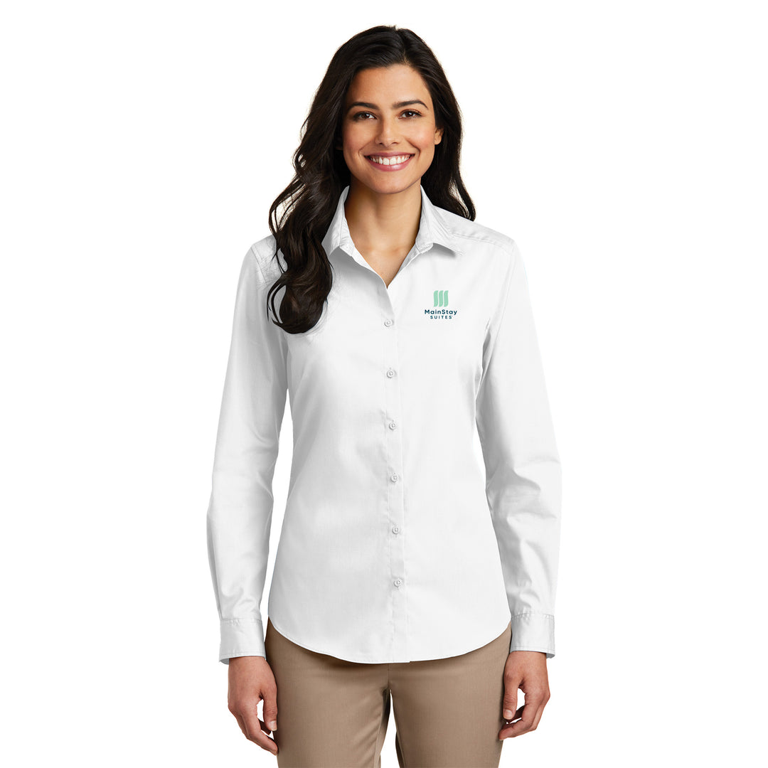 Women's Long Sleeve Carefree Poplin Shirt - MainStay Suites