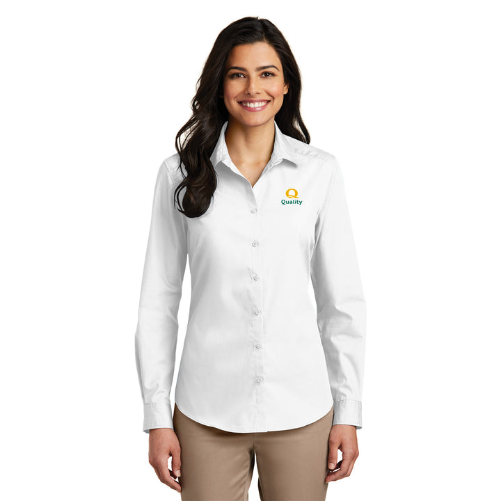 Women's Long Sleeve Carefree Poplin Shirt - Quality Inn