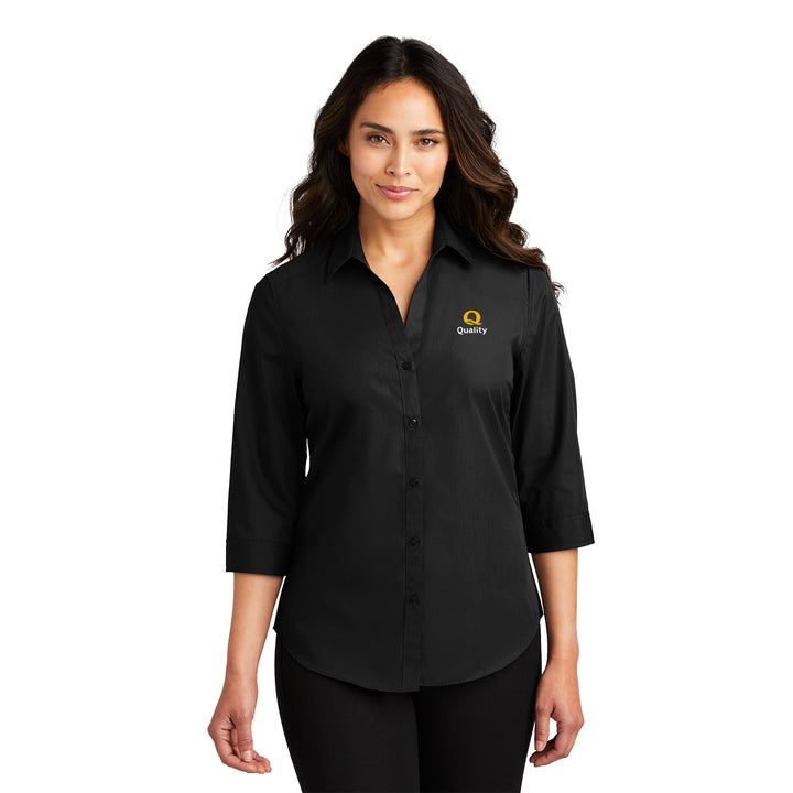 Women's ¾-Sleeve Carefree Poplin Shirt - Quality Inn