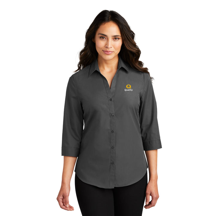 Women's ¾-Sleeve Carefree Poplin Shirt - Quality Inn