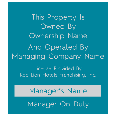 Ownership/Manager on Duty Sign - Signature Inn