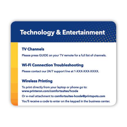 Plastic Comfort Suites Tech Card- Small - Sable Hotel Supply