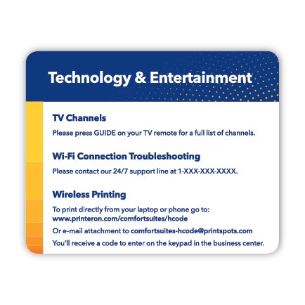 Comfort Suites Tech Card- Small - Sable Hotel Supply