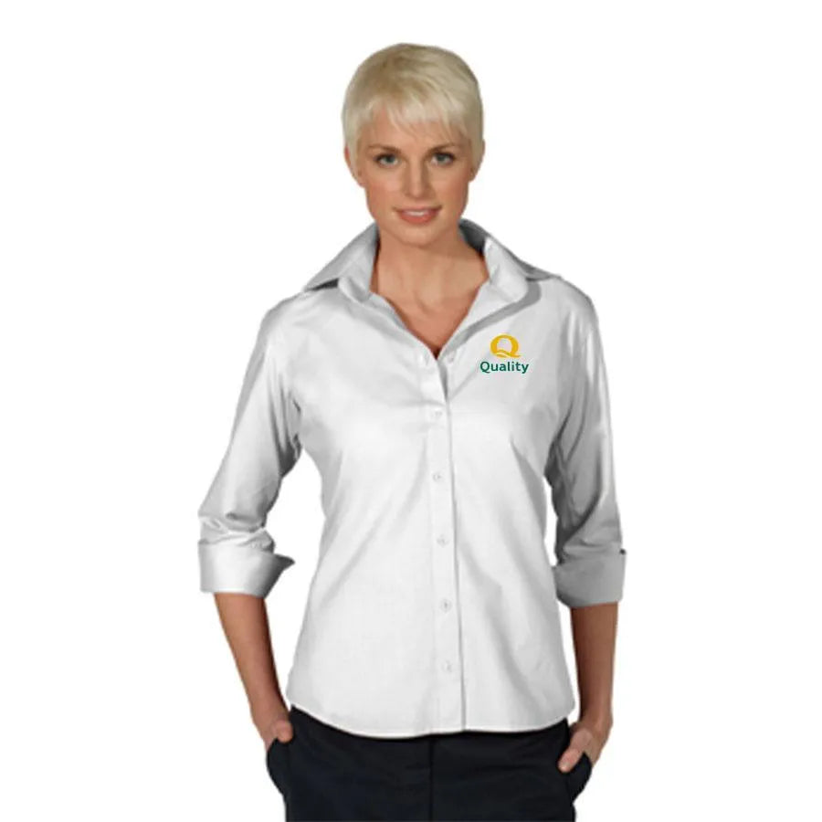Women's Open Neck Poplin Blouse - 3/4 Sleeve - Quality - Sable Hotel Supply