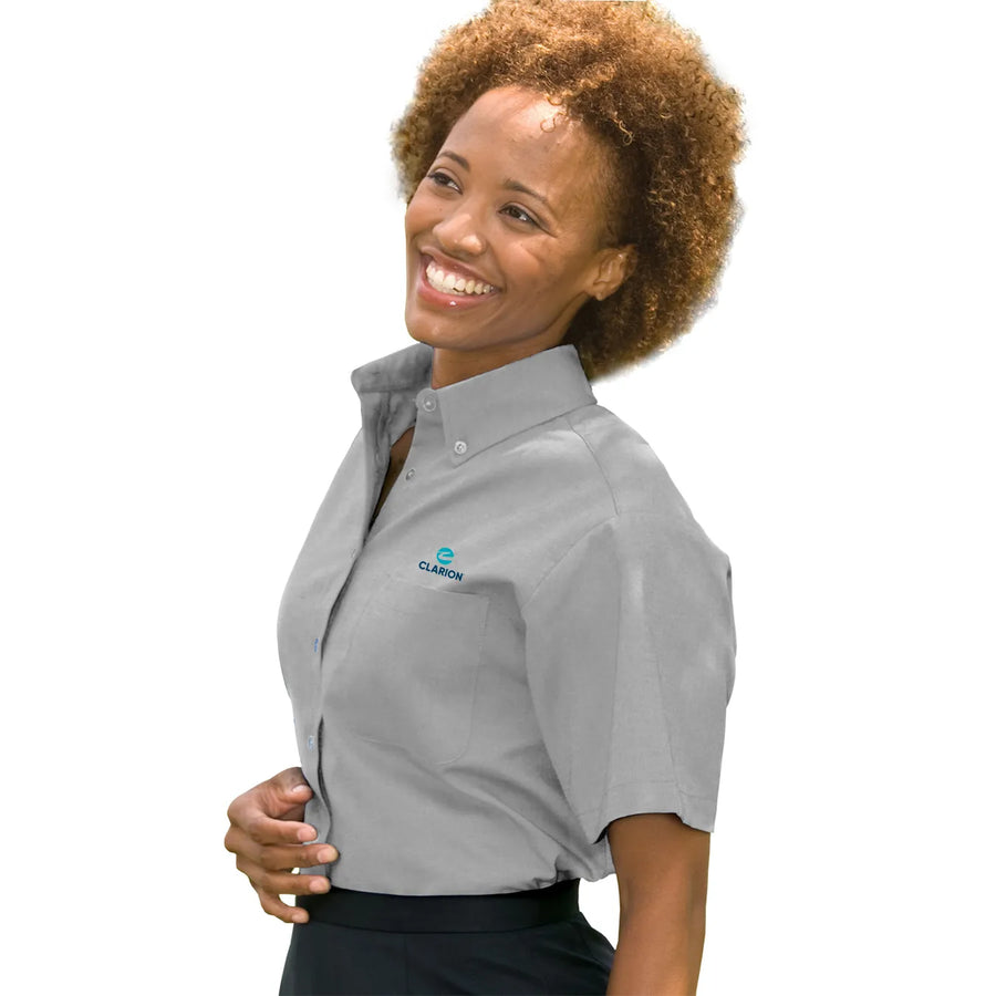 Women's Short Sleeve Easy-Care Oxford - Clarion - Sable Hotel Supply