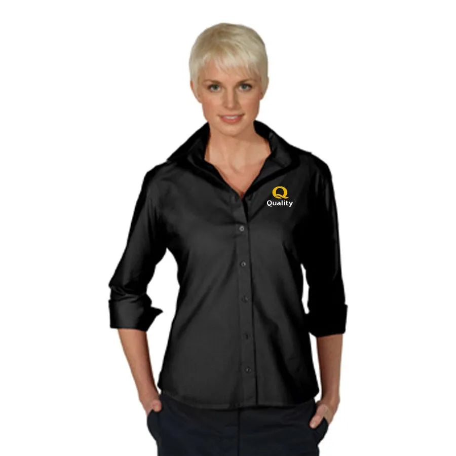Women's Open Neck Poplin Blouse - 3/4 Sleeve - Quality - Sable Hotel Supply