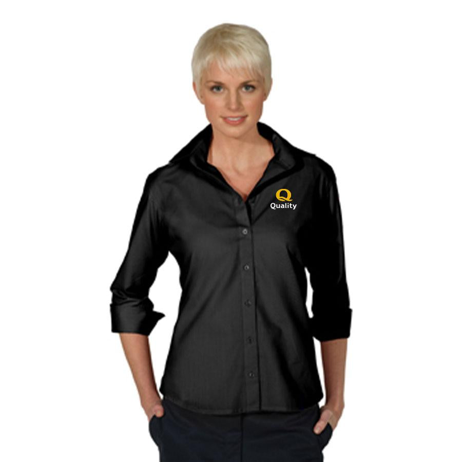 Women's Open Neck Poplin Blouse - 3/4 Sleeve - Quality - Sable Hotel Supply