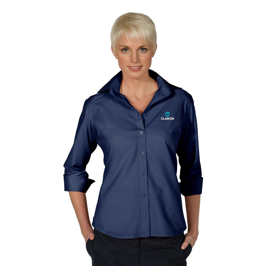 Women's Lightweight Open Neck Poplin Blouse - 3/4 Sleeve - Clarion - Sable Hotel Supply