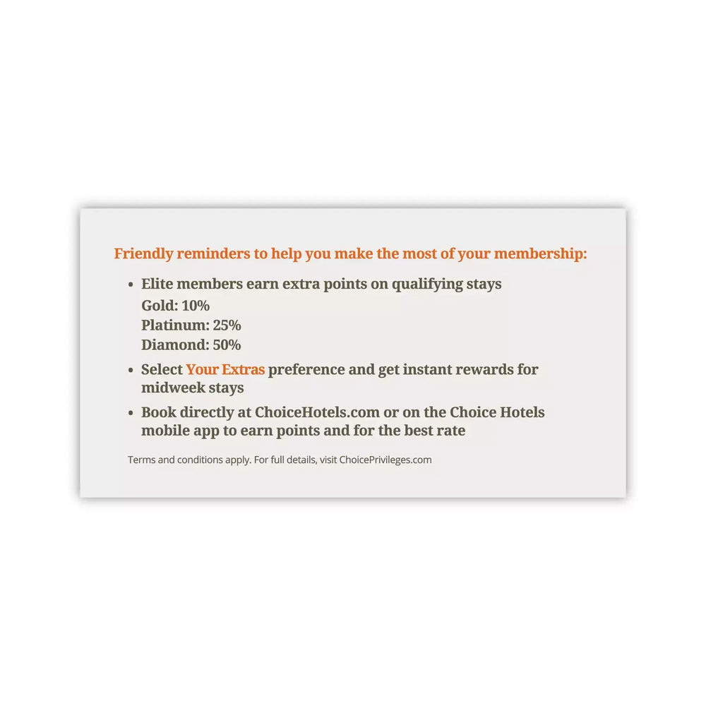 Choice Privileges Elite Thank You Card - Sable Hotel Supply