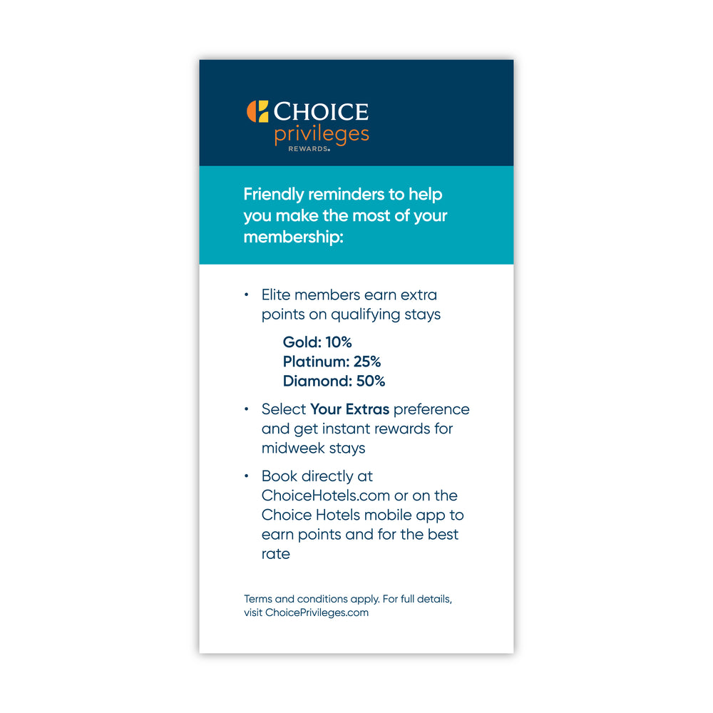 Clarion Choice Privileges Key Card Insert - Sable Hotel Supply