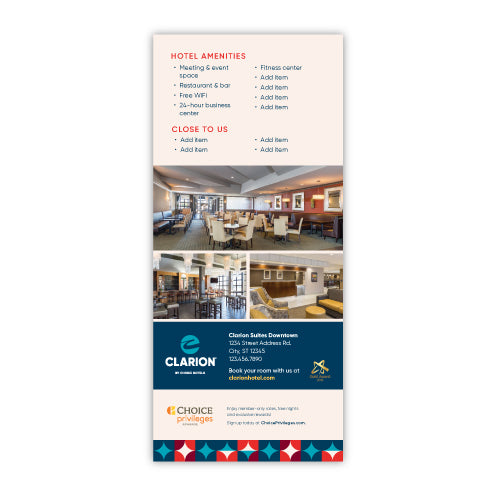 Lodging Rack Card Rack Card - Clarion – Sable Hotel Supply