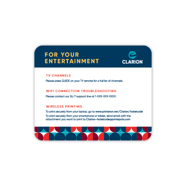 Small Plastic Entertainment Cards - Clarion - Sable Hotel Supply