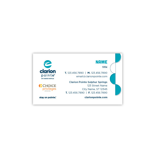 Clarion Pointe Business Card - Sable Hotel Supply
