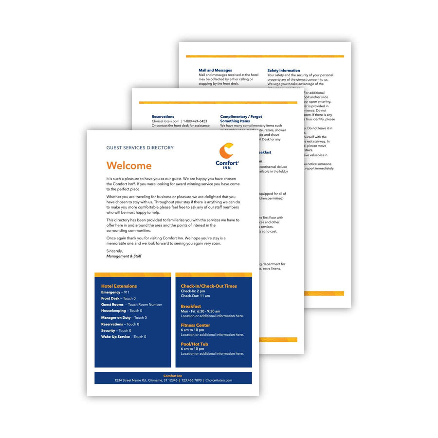 Room Directory Example Guest Room Directory Printed Pages - Comfort Inn – Sable Hotel Supply