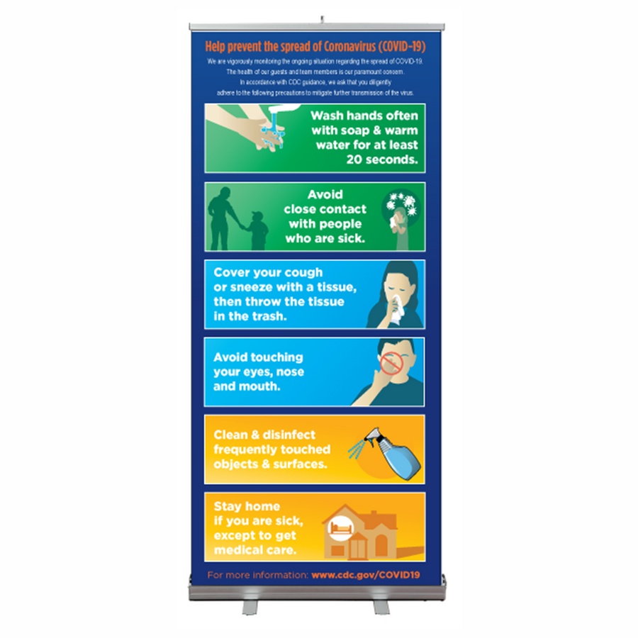 Steps to Prevent Virus Spread - Retractable Banner - Sable Hotel Supply