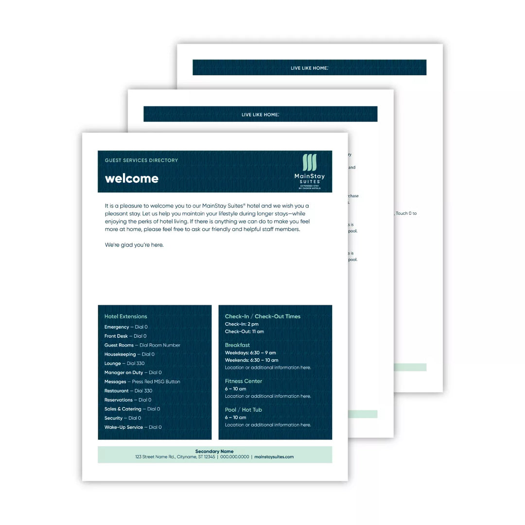 Room Directory Example Guest Room Directory Printed Pages - MainStay Suites – Sable Hotel Supply