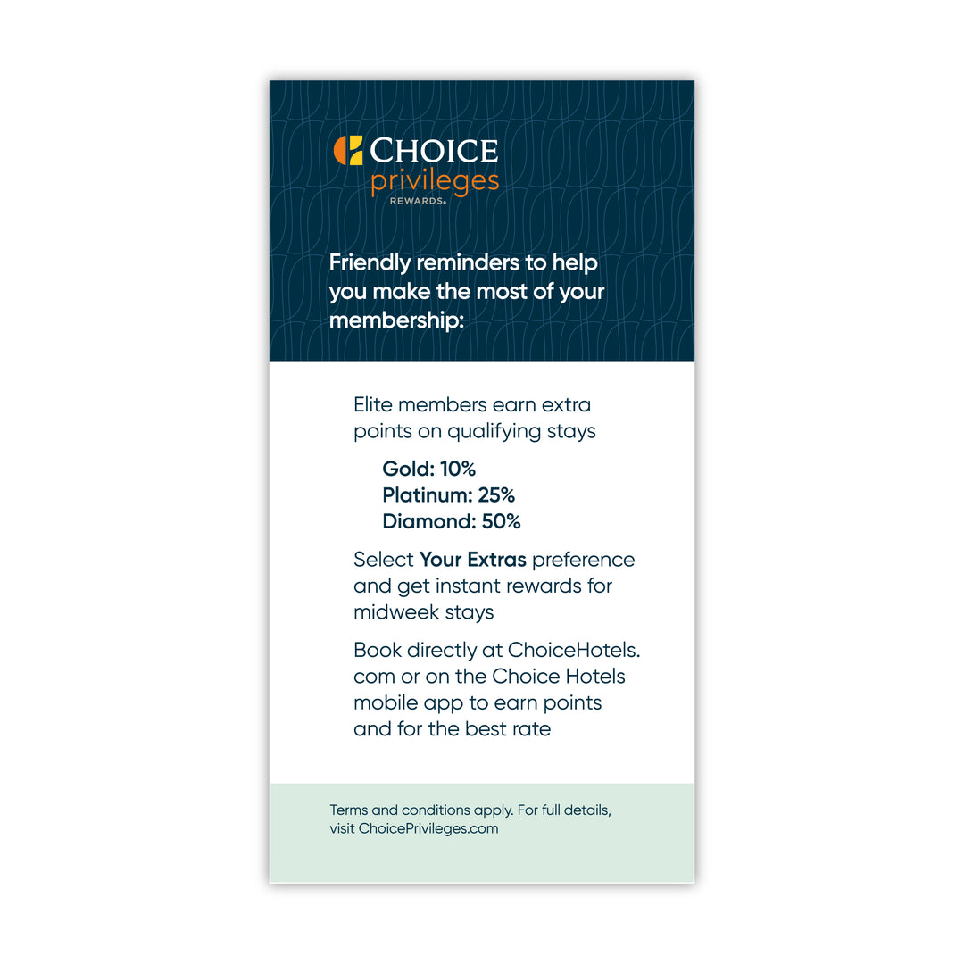 Key Card Insert - MainStay Suites - Choice Privileges – Sable Hotel Supply