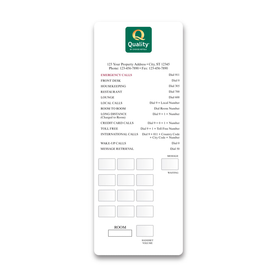 Phone Plates - Quality Inn - Sable Hotel Supply