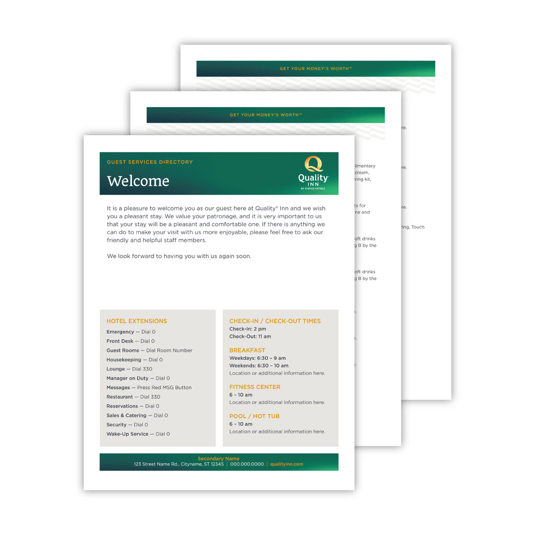 Room Directory Example Guest Room Directory Printed Pages - Quality Inn – Sable Hotel Supply