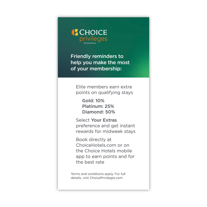 Key Card Insert - Quality Inn - Choice Privileges – Sable Hotel Supply