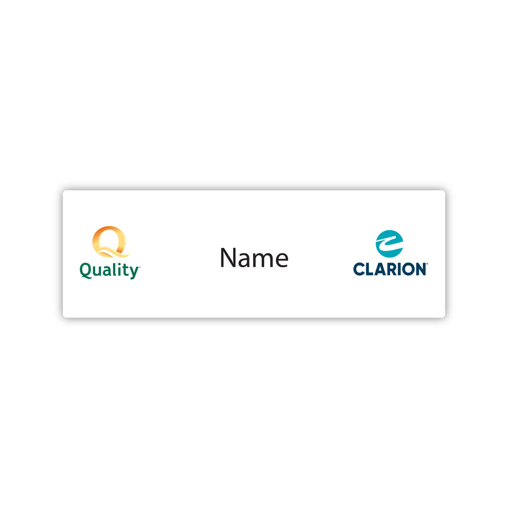 1" x 3" Dual-Brand Name Badge - Quality & Clarion - Sable Hotel Supply