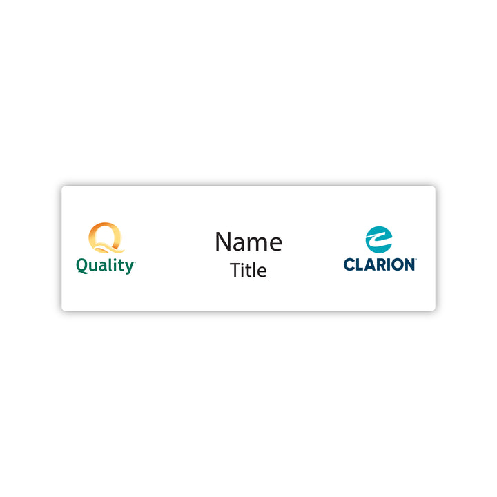 1" x 3" Dual-Brand Name Badge - Quality & Clarion - Sable Hotel Supply
