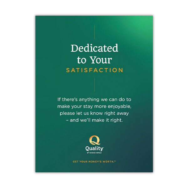 Quality Guest Satisfaction Plaque - Sable Hotel Supply