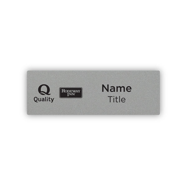 3" x 1" Dual-Brand Name Badge - Quality & Rodeway - Sable Hotel Supply