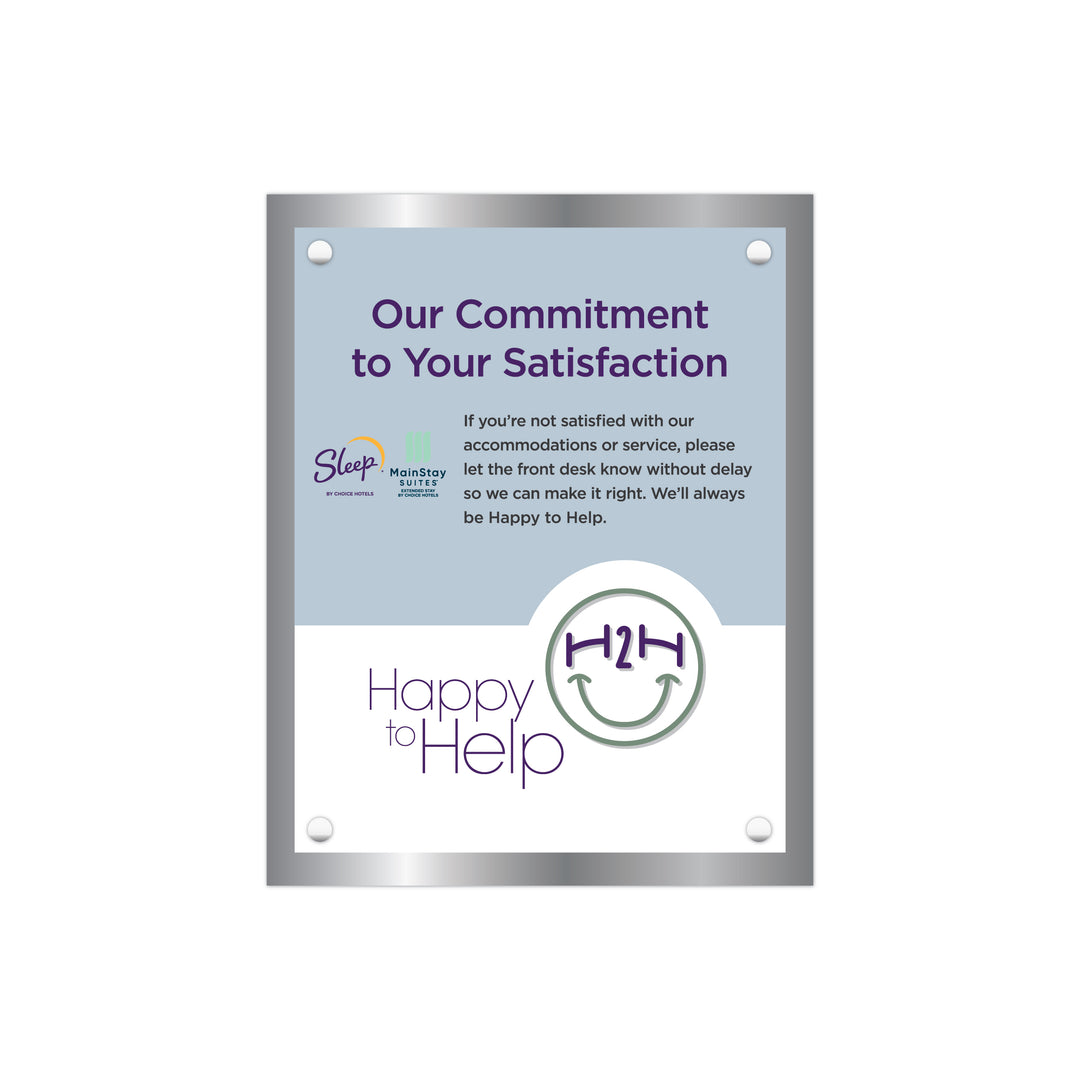 Sleep Inn/MainStay Dual-Brand “Commitment to Satisfaction” Plaque - Sable Hotel Supply