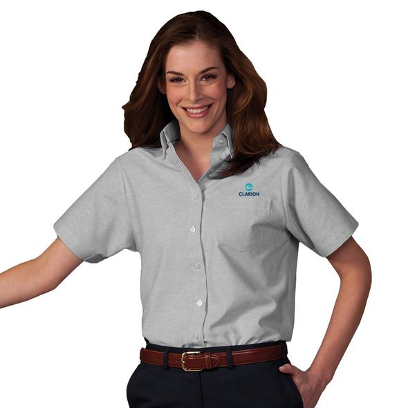 Women's Short Sleeve Easy-Care Oxford - Clarion - Sable Hotel Supply